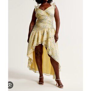 Abercrombie & Fitch M Tall Butter Yellow Floral Ruffle High-low Maxi Dress NWOT